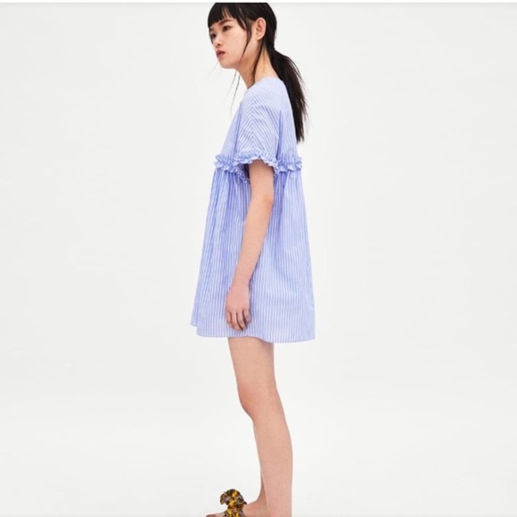 Zara TRF Blue White Striped Short Sleeve Ruffle Coastal Preppy Romper Size L - Picture 5 of 13